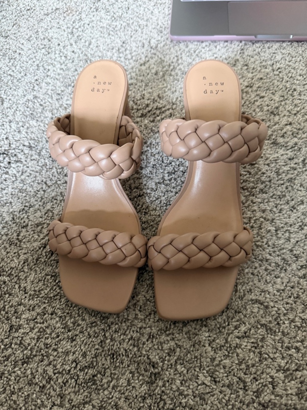 a new day Braided Double-Strap Heeled Slides in Beige